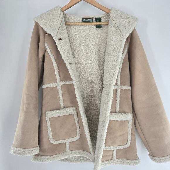 L.L.Bean Other - L.L.Bean Girls Vintage Tan Faux Suede Sherpa Lined Hooded Winter Coat XL